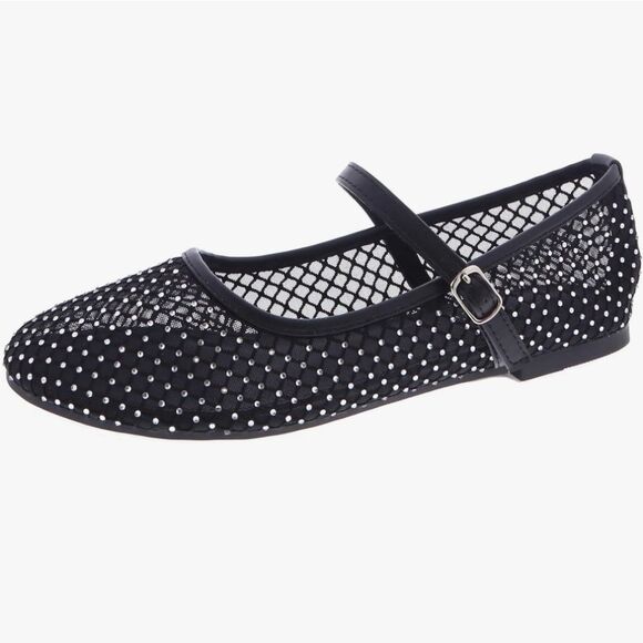 BRAND NEW TOP MODA MESH STUDDED  BUCKLE STRAP COMFORTABLE BALLERINA  FLA…G1 - Picture 1 of 15